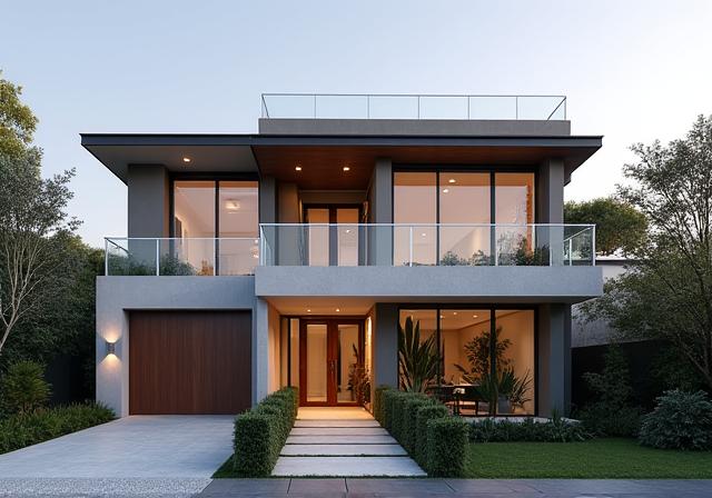 Exterior of a modern two-story home in Toorak