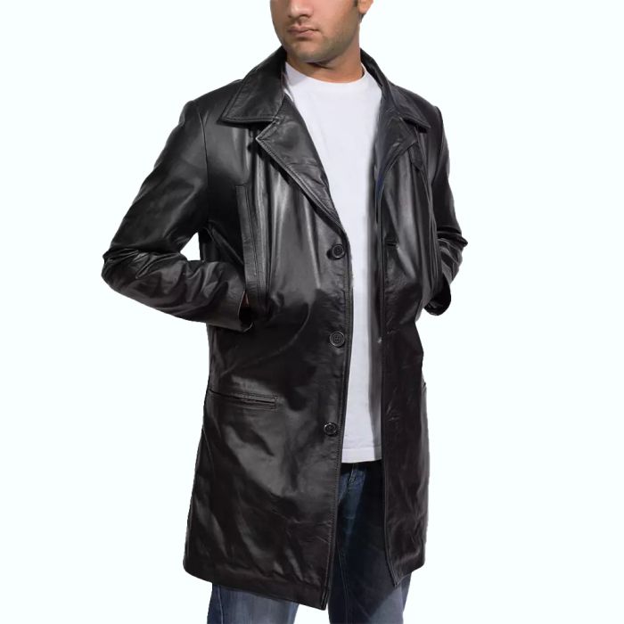 Alan Black Leather Coat