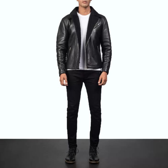 Alberto Shearling Black Leather Jacket