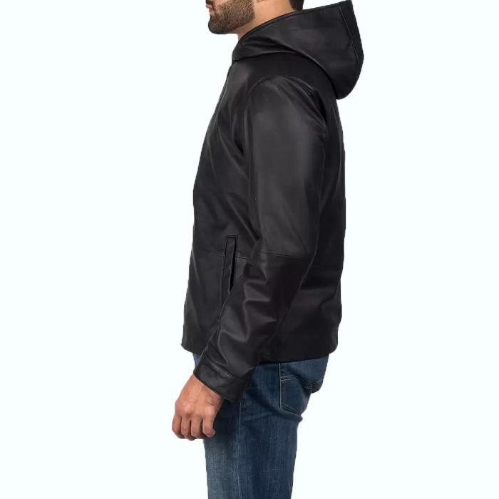Andy Matte Black Hooded Leather Jacket