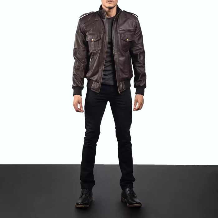 Carlos Brown Leather Bomber Jacket