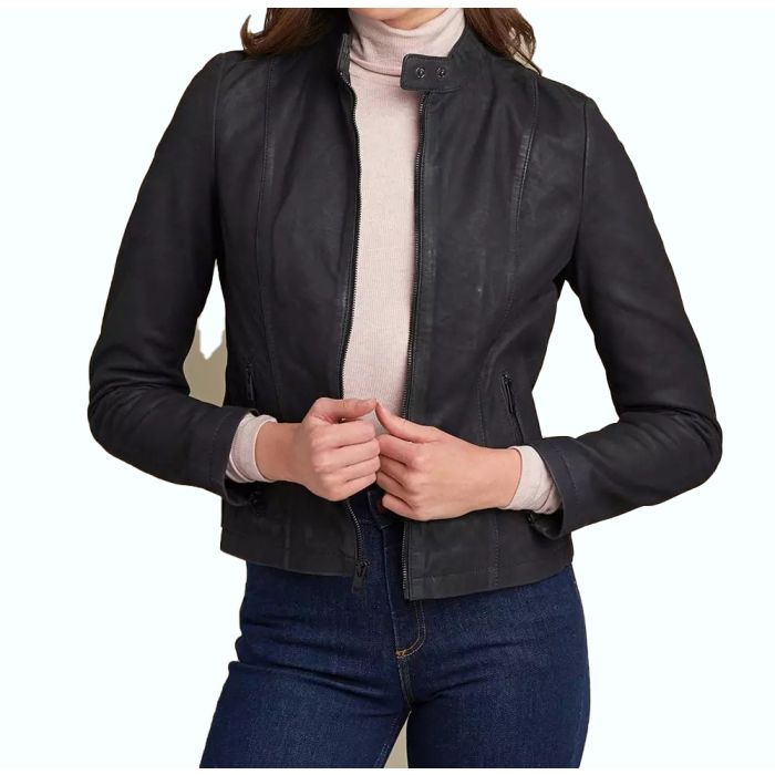Cindy Genuine Leather Jacket Black