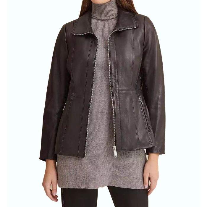Convertible Collar Leather Jacket