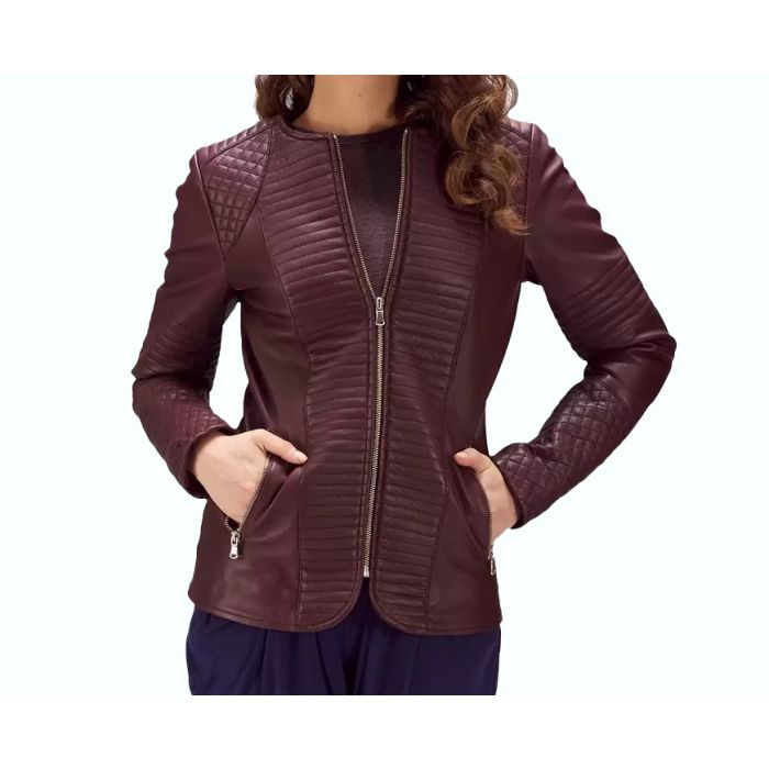 Devine Quilted Maroon Leather Jacket