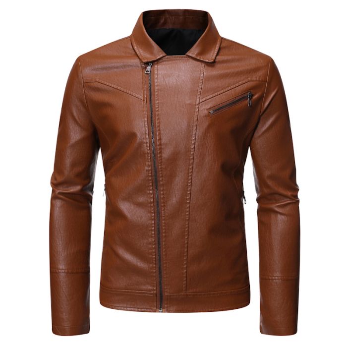 Men’s Casual Stand Collar Leather Jacket