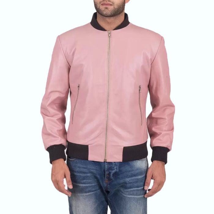 Shane Pink Leather Bomber Jacket