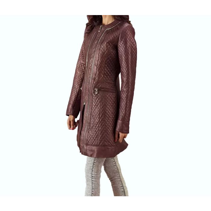 Trudy Lane Quilted Maroon Leather Coat    