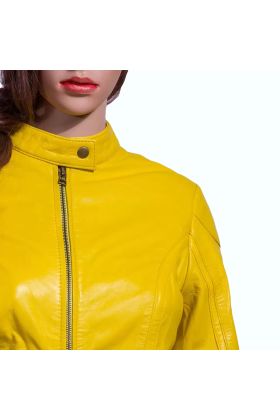 Mystic Yellow Leather Biker Jacket   