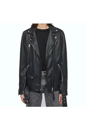 Able Oversized Black Leather Biker Jacket
