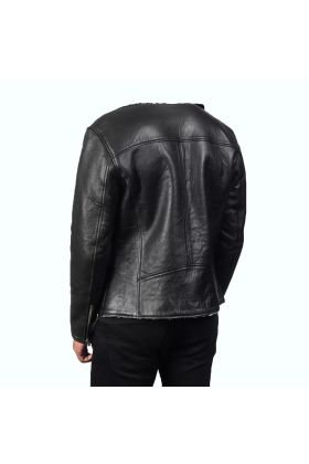 Alberto White Shearling Black Leather Jacket