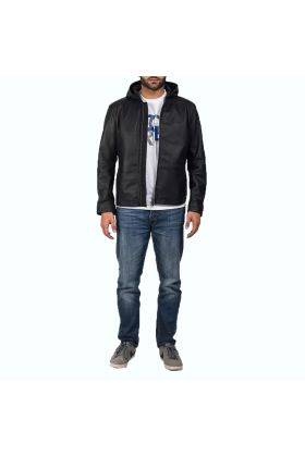 Andy Matte Black Hooded Leather Jacket