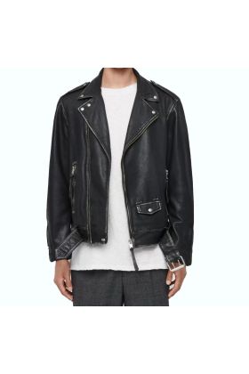 Aplha Black Leather Biker Jacket