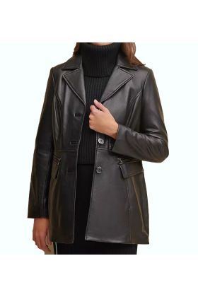  Button Front Lamb Black Jacket with Zipper Detail Pockets