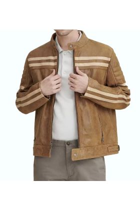 Carl Moto Jacket with Chest Stripe