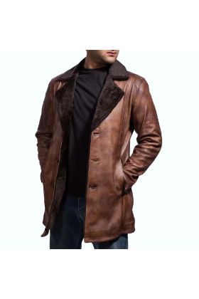 Cinnamon Distressed Leather Fur Coat