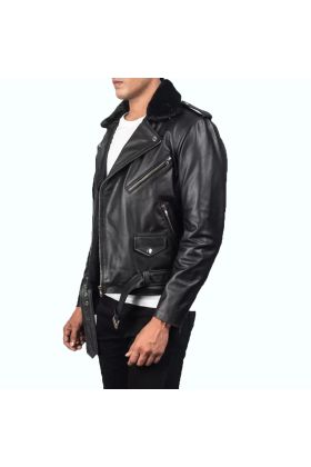 Furton Black Leather Biker Jacket