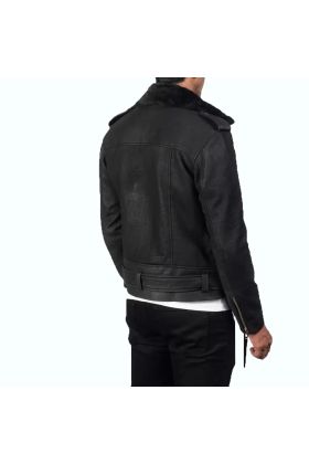 Furton Distressed Black Leather Biker Jacket