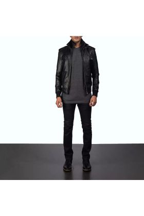 Glen Street Black Leather Bomber Jacket