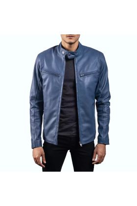 Ionic Blue Leather Biker Jacket