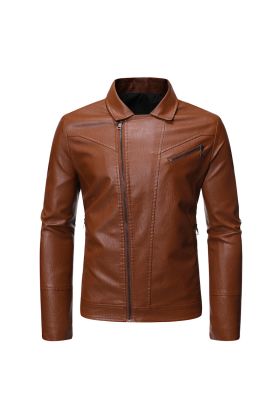 Men’s Casual Stand Collar Leather Jacket