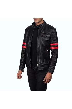 Monza Black & Red Leather Biker Jacket