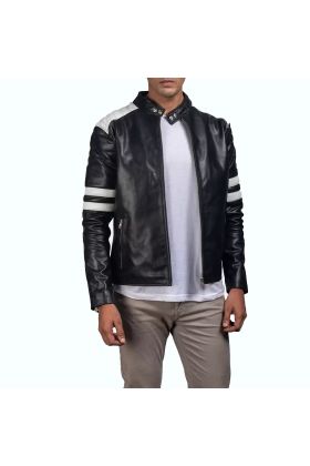 Monza Black & White Leather Biker Jacket