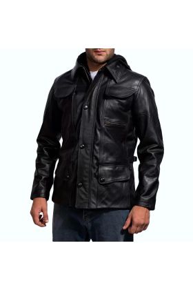 Moulder Hooded Black Leather Jacket