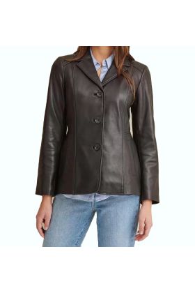 Notch Collar Black Leather Jacket  