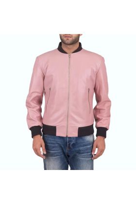 Shane Pink Leather Bomber Jacket
