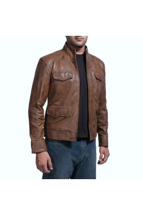 Smudge Brown Leather Biker Jacket