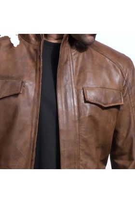 Smudge Brown Leather Biker Jacket
