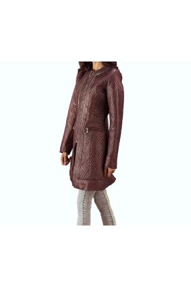Trudy Lane Quilted Maroon Leather Coat    
