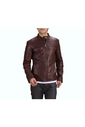 Urbane Quilted Maroon Leather Biker Jacket